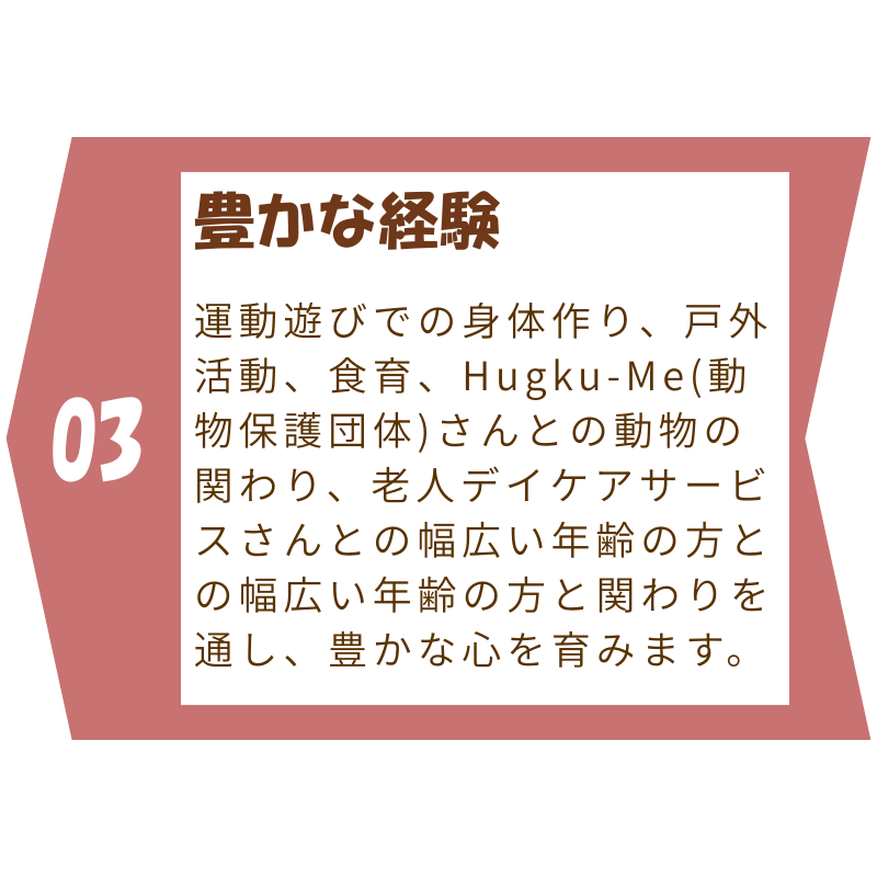 児童発達支援・放課後等デイサービス アロー（千葉県八千代市）の理念『豊かな経験』を表す画像。さまざまな体験を通して心と社会性を育む支援を表現